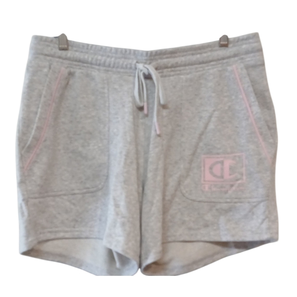 Champion - Ladies Gray Shorts W/Drawstring, Pink Trim On Pockets, Faux Back...